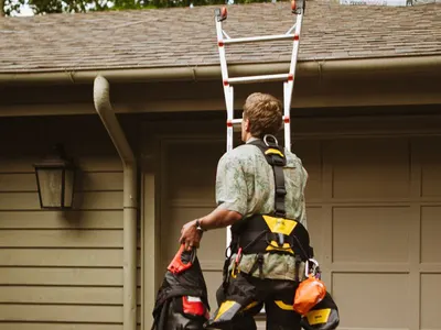 Roof harness and fall protection kit
